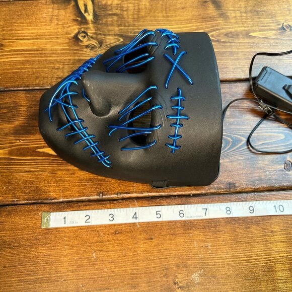 Light Up Blue Wire Horror Movie Halloween Mask Stitched Mouth and Eyes - Picture 9 of 11